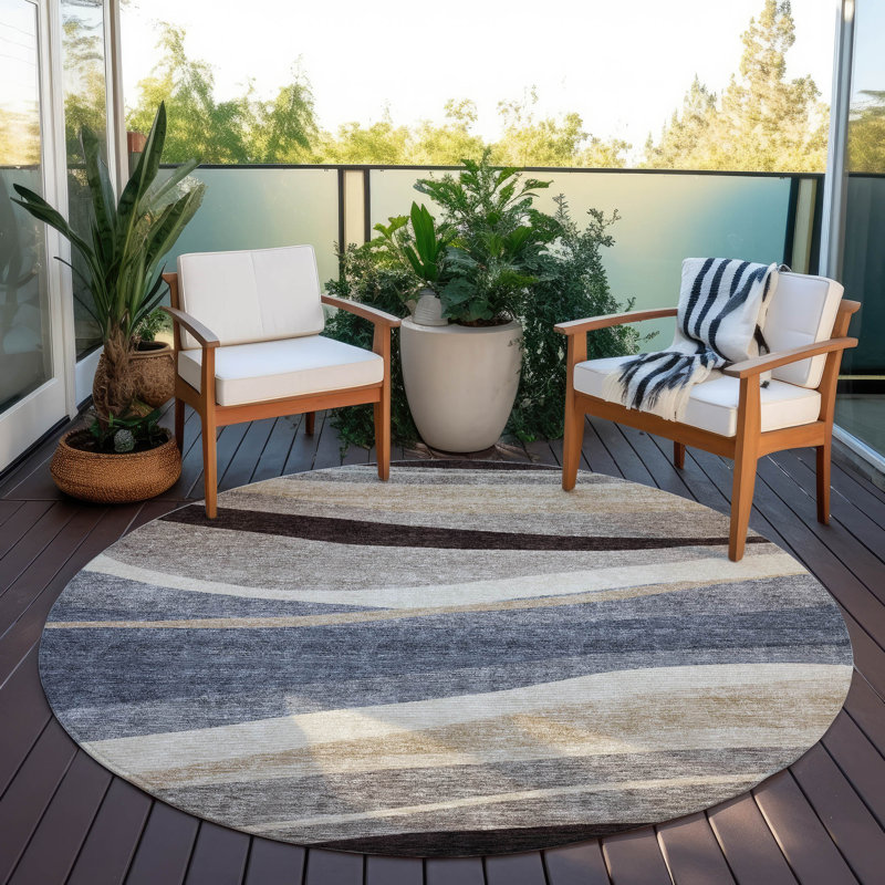 Athena Blue Washable Indoor-Outdoor Rug - , 8' x 8'