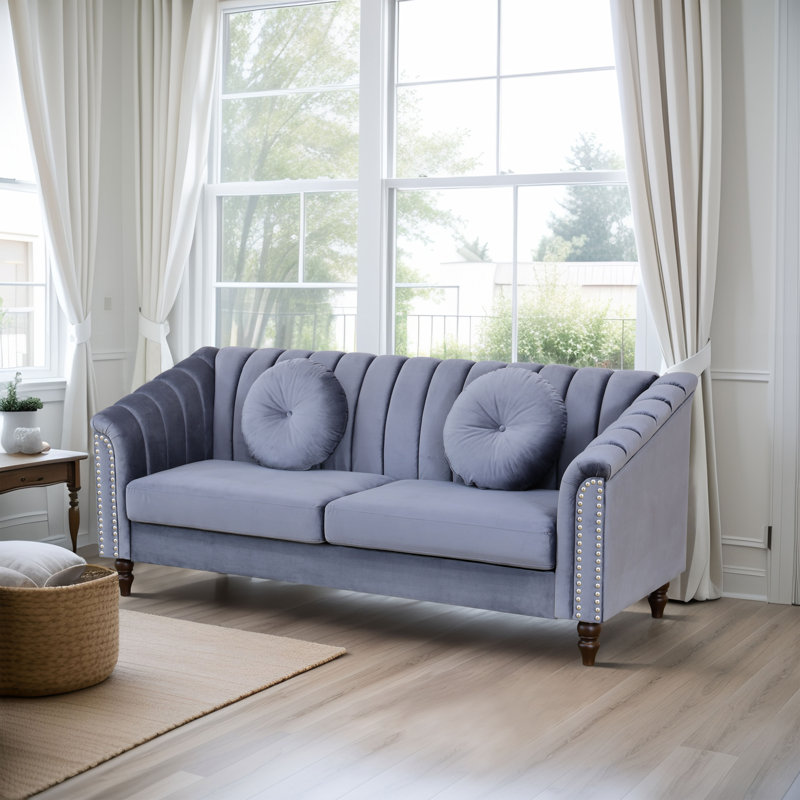 Leiliana Velvet Living Room Sofa,, Gray Velvet