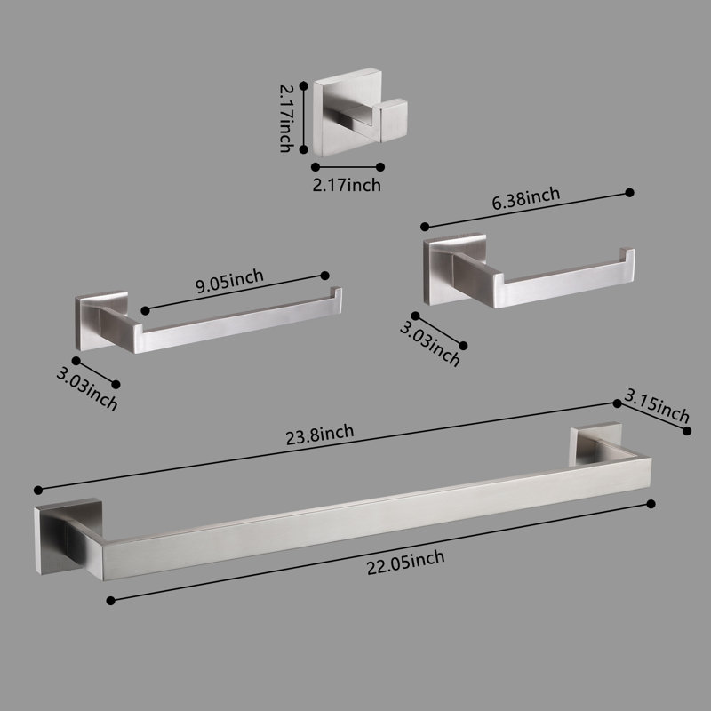 Ensemble de quincaillerie de salle de bain 9 pièces, Nickel brossé