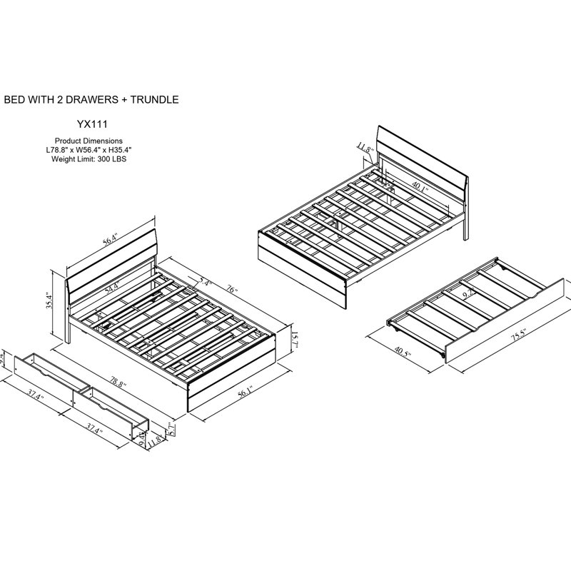Structure de lit de taille moderne avec lit gigogne simple et 2 tiroirs pour un rangement efficace en blanc ultra brillant