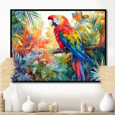 Watercolor Parrot In The Tropics I - bird Wall Art