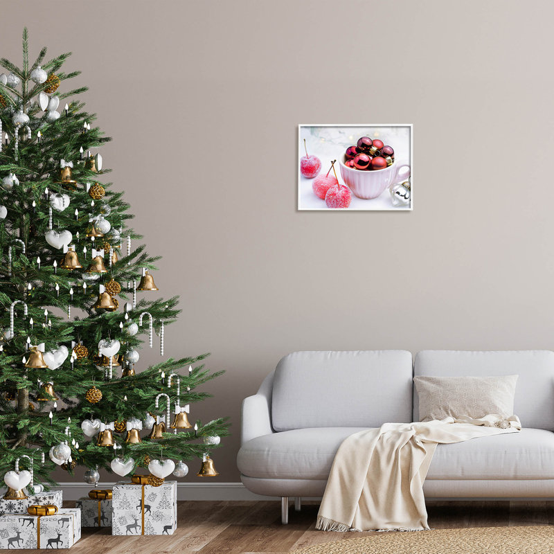 Ornements de Noël rouges scintillants at-258, H 16 po x l 20 po x P 1,5 po, Giclée encadrée blanc bord de mer