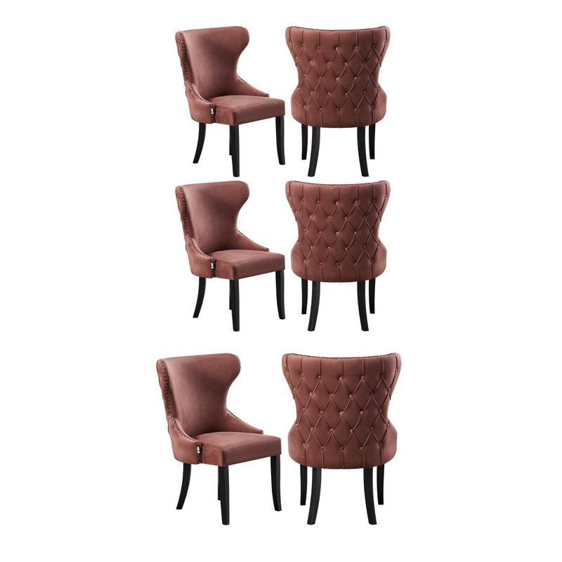 Devries 6 Person Dining set - a Rectangular Wooden Dining Table with Metal Legs and a Set of 6 Quilted Velvet Dining Chairs for Dining Room - Modern Dining Table Set