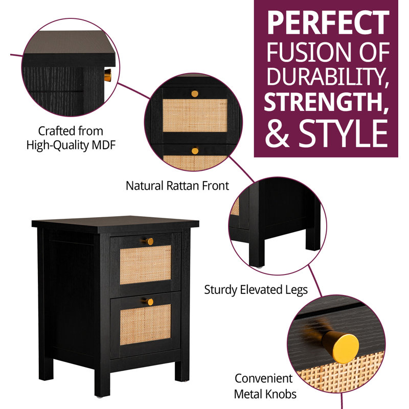 Ludden 48cm W Bedside Table, Black
