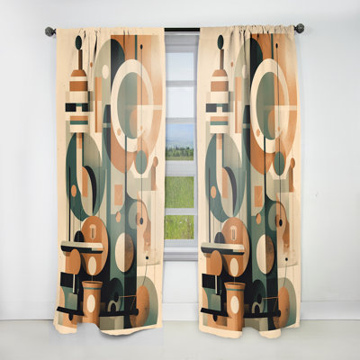 Visibelli - Orange And Green Mid Century Momentum I - Midcentury Curtain - Velvet Room Darkening - 1 panel