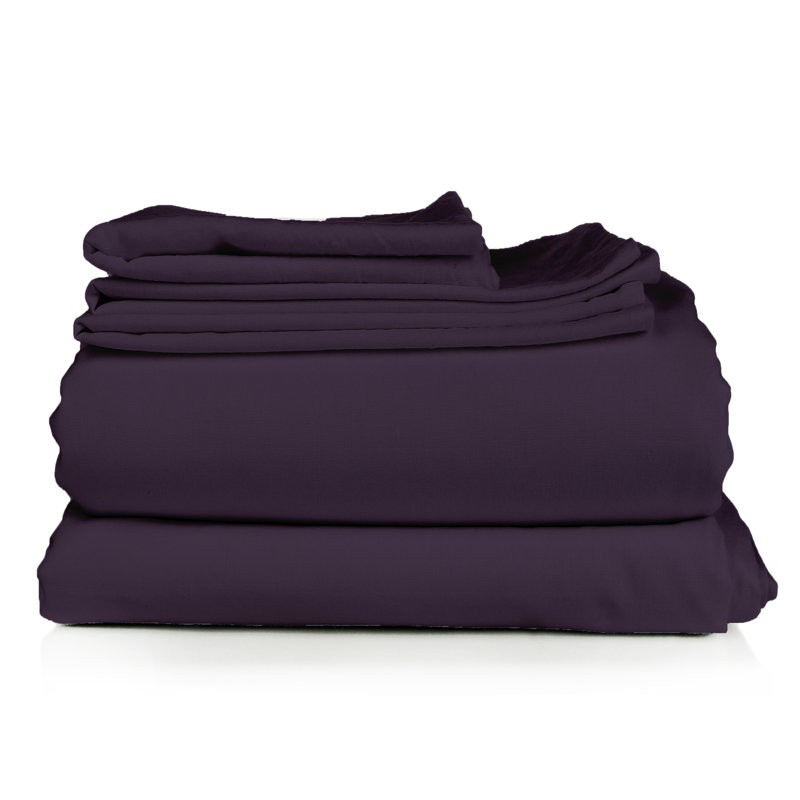 Microfiber Sheet Set, King Sheet Set + Fitted Sheet + 2 Pillowcases, Eggplant