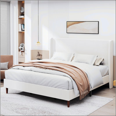 High Back Soft Bed,Headboard Upholstered Bed,12-Slat Support