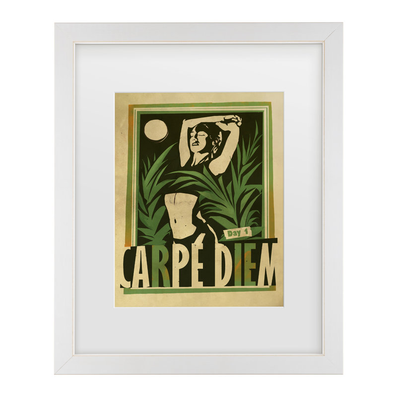 Reproduction encadrée «Dionise Gemos Carpe Diem», H 18 po x l 22 po, Blanc