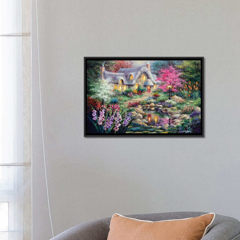 «Cottage Pond» par Nicky Boehme, impression sur toile tendue, H 18 po x l 26 po x P 1,5 po, Toile avec cadre noir