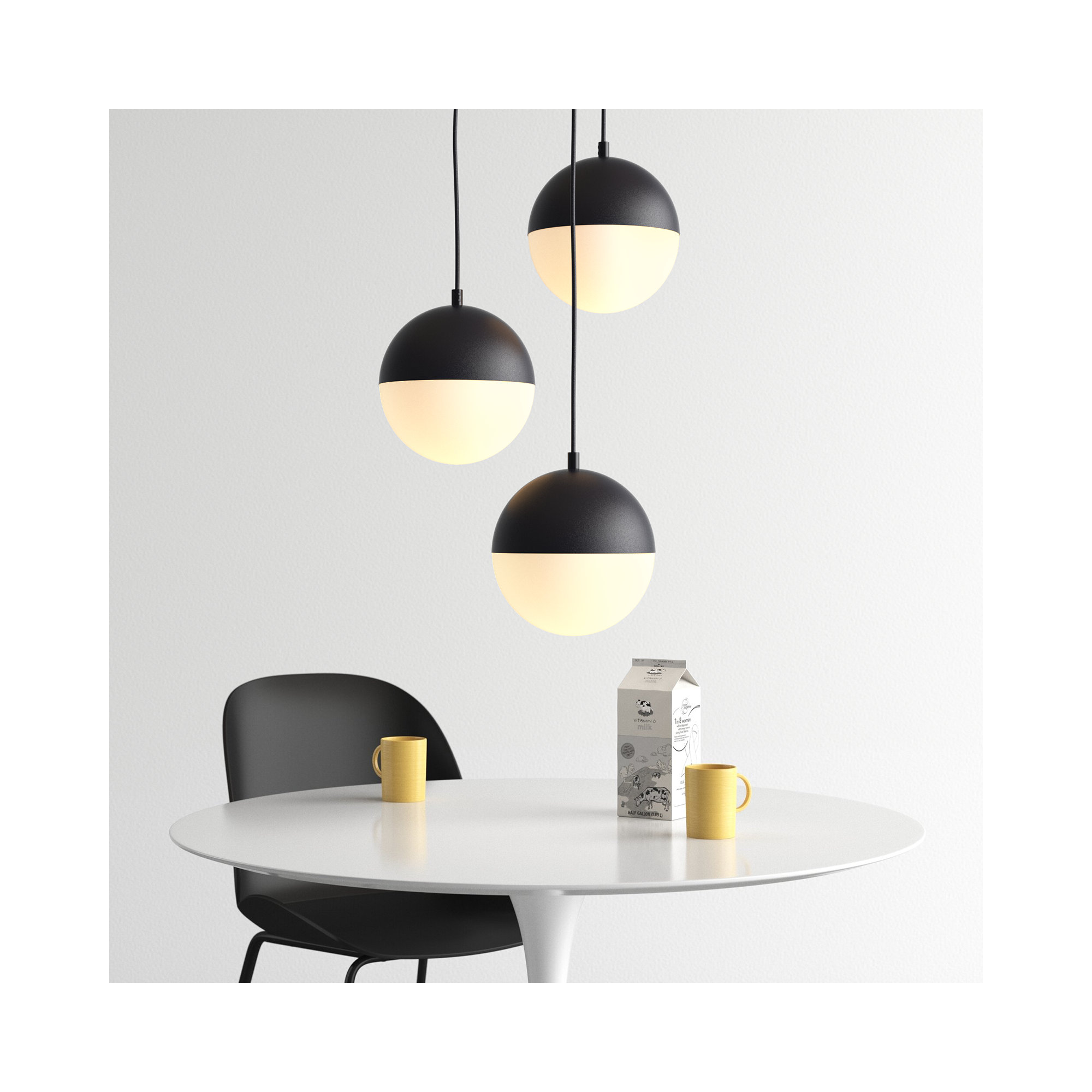 Hastings 3 Light Glass Dimmable Pendant, Black