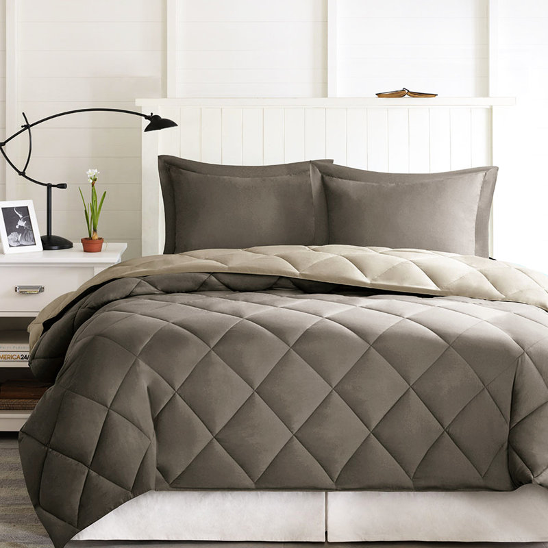 Édredon matelassé à motif de losanges de 3 m, grand / grand, 2 taies décoratives, chaud, réversible, lavable à la machine et doux réversible, taies décoratives à fermeture à glissière