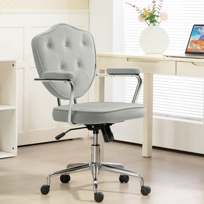 Chaise de bureau à domicile, chaise de bureau d'ordinateur avec tissu velouté touffeté à boutons, fauteuil de coiffeuse pivotant