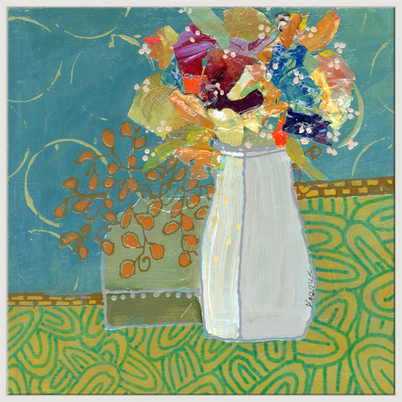 Abstract Florals Giclee On Canvas by Jill Krasner, White Framed
