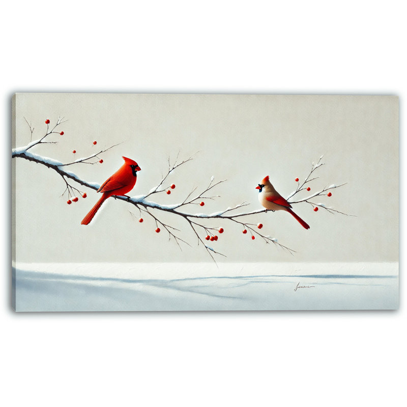 «Winter Cardinals on Snowy Branch», impression sur toile tendue, H 20 po x l 36 po