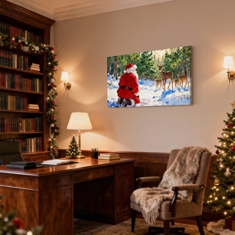 «Christmas Santa Obses Deer In Winter Forest», ensemble de 3 impressions sur toile, H 24 po x l 36 po