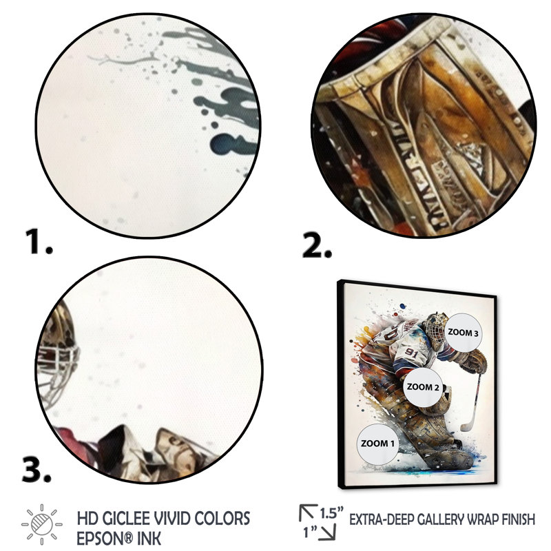Gardien de but pendant le jeu IV - Impression sur toile, H 20 po x l 12 po x P 1 po, Toile avec cadre flottant noir