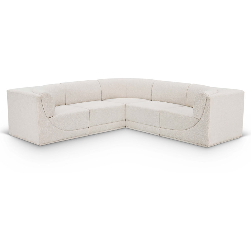 Ollie 5 - Piece Upholstered Sectional, Cream Boucle Fabric