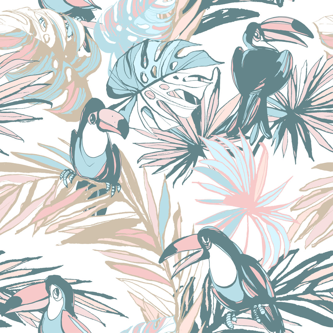Tropical Palm With Toucan by Sv_sunny - Wrapped Canvas Print