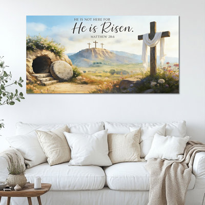 TIMUBA Easter Wall Art - Empty Tomb and Cross Religious Canvas Wall Art for Home Decor, Christian Wall Art Pictures and Prints for Living Room or Bedroom, Gallery-Style Artwork, 16×32 inches