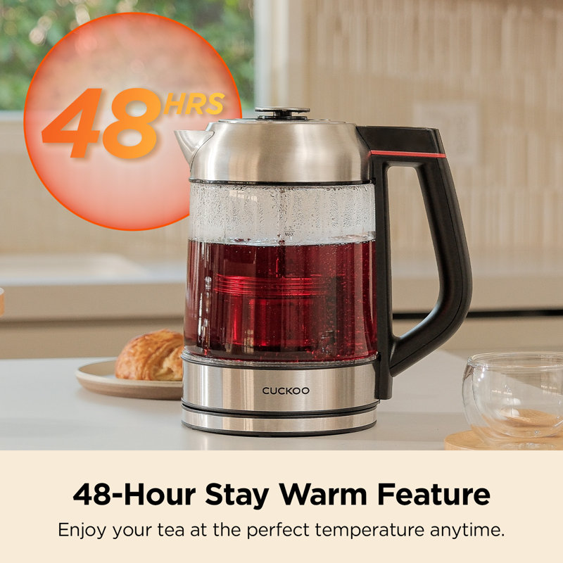 CUCKOO 1.7L Silver Glass Electric Kettle with Tea Infuser