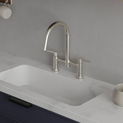 Modern Double Handle 2-Holes Deck Mount Bridge Kitchen Faucet With 360 Swivel Spout Sink Faucet