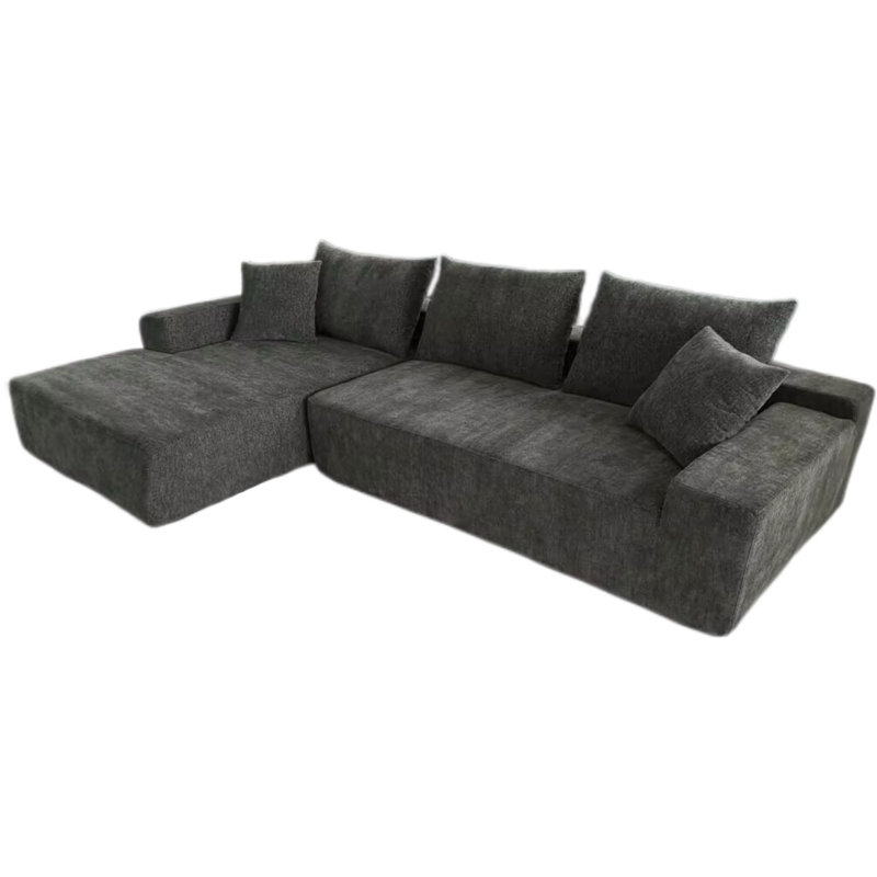 Boneless L-shaped Modular Foam-filled with Spring Support Simple Living Room Sofa, Green Chenille