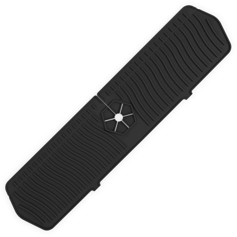 Silicone Faucet Handle Drip Catcher Tray Mat Silicone Sink Splash Guard, 24" x 5.8", Black
