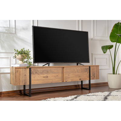 Meuble télé moderne, pin atlantique et noir, 70,9 x 19,7 x 11,8 pouces | 100% panneau de particules enduit de mélamine, épaisseur: 0,7 pouce | Design industriel, rangement robuste et élégant pour le salon et le cinéma maison