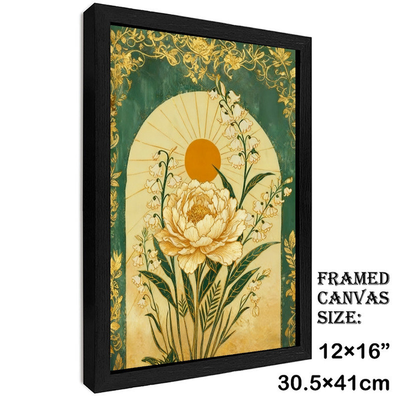 Art mural rétro noir et floral encadré - Impressions encadrées luxe Boho, H 17 po x l 13 po