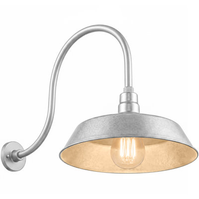 17in. Galvanized Finish Outdoor Gooseneck Barn Light Fixture with 24in. Long Extension Arm - Wall Sconce Farmhouse, Vintage, Antique Style - UL Listed - 9W 900lm A19 LED Bulb (5000K Cool White)
