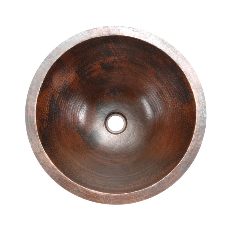 17" Round Under Counter Hammered Copper Bathroom Sink