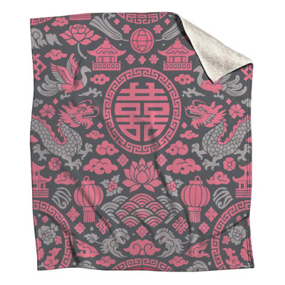 Couvertures roses à motif asiatique