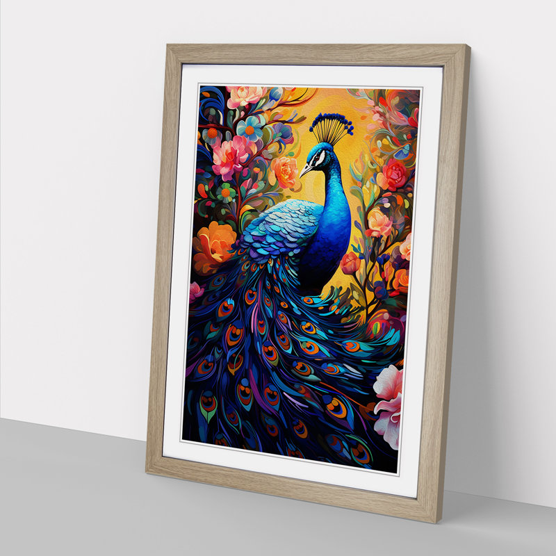 Peacock Neo-Plasticism - Framed Print, Oak Framed, 64cm H x 46cm W x 2" D