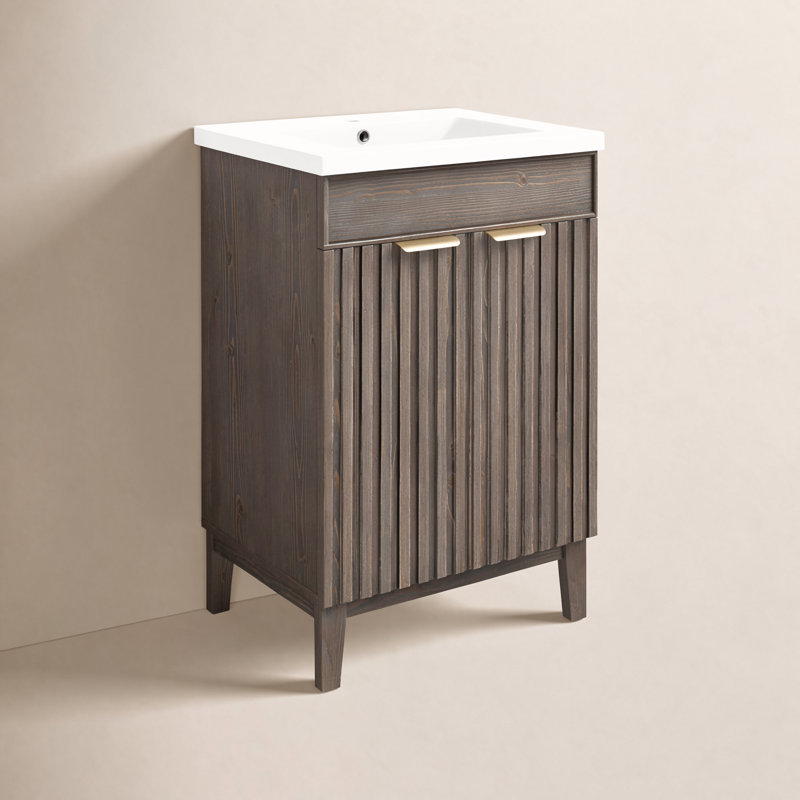 Ensemble de meuble-lavabo simple 24 po Dansfield, Brun antique épinette, Or brossé