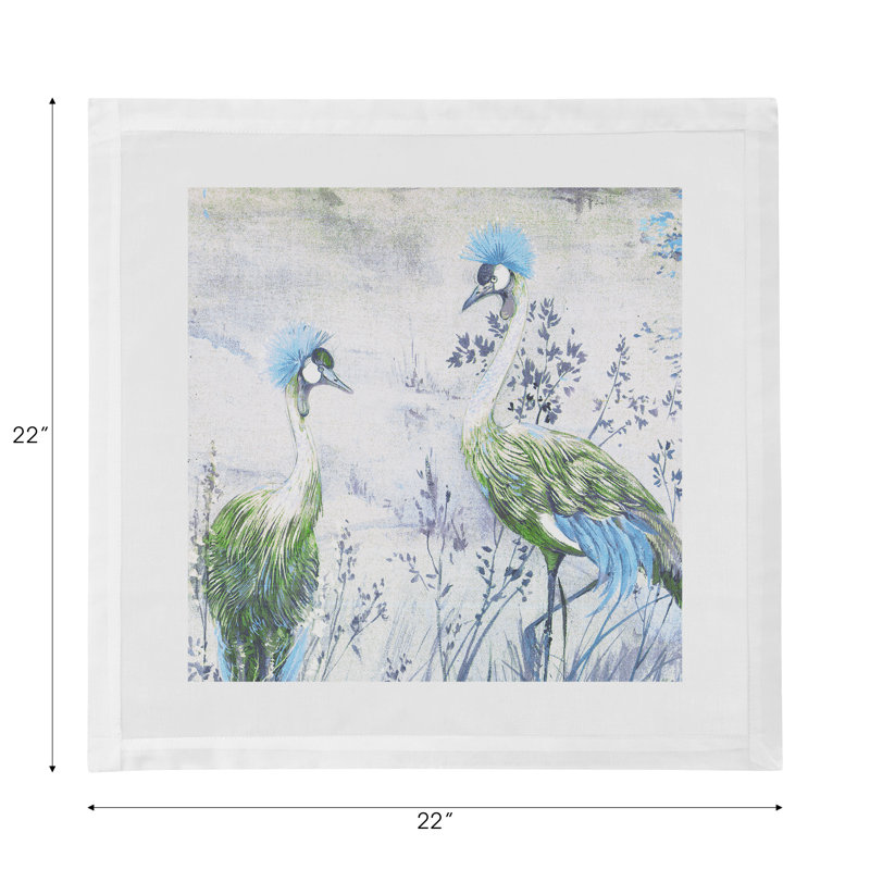 Crested Crane Cotton Sateen Dinner Napkins, Ice