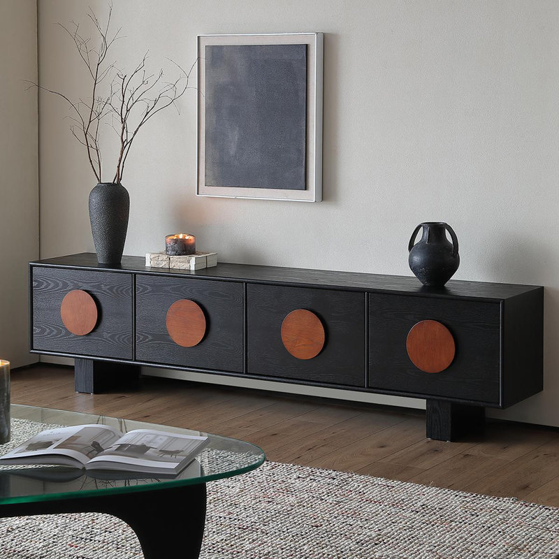Meuble télé Mid-Century en bois massif multifonctionnel