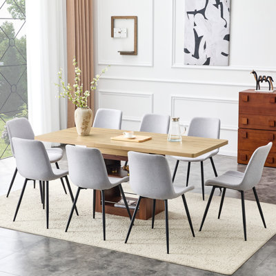 Ensemble de table et chaises de salle à manger évolutives, table coulissante de 59 à 71 pouces, ensemble de 8 chaises de salle à manger en lin gris clair avec coussin incurvé élargi. Convient aux salles à manger, au bureau, etc.