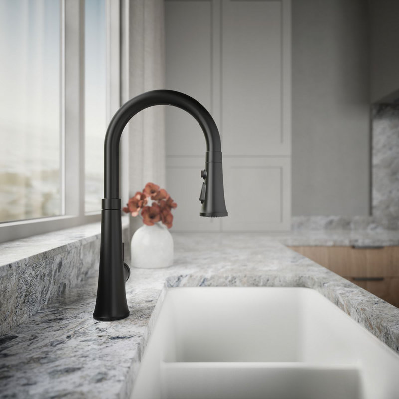 Tone Touchless Pull-Down Kitchen Sink Faucet with Three-Function Sprayhead, Matte Black