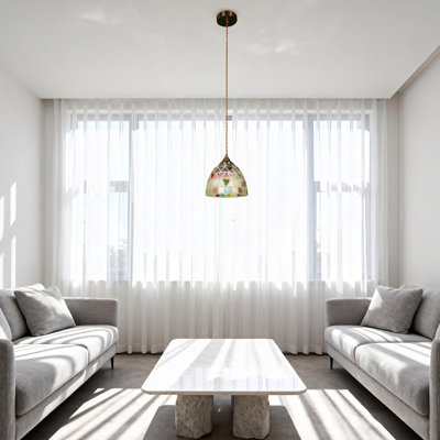 Colorful Plaid 1-Light Pendant Light, Gold Glass Pendant Light With 3-Color Light Source For Bedroom Entryway