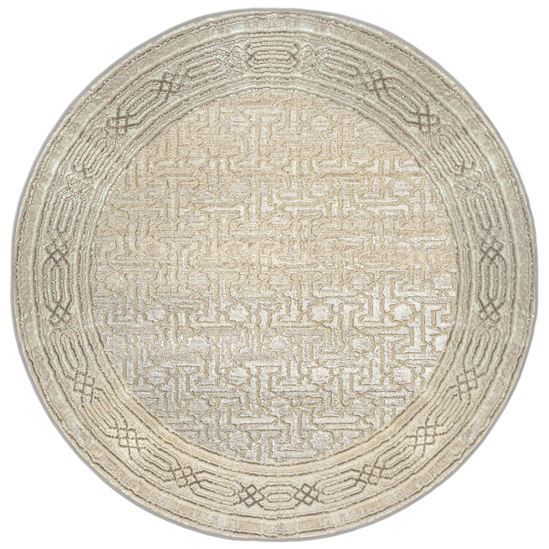 Davide 1231 Transitional Bordered Area Rug, Round 5'3", Beige