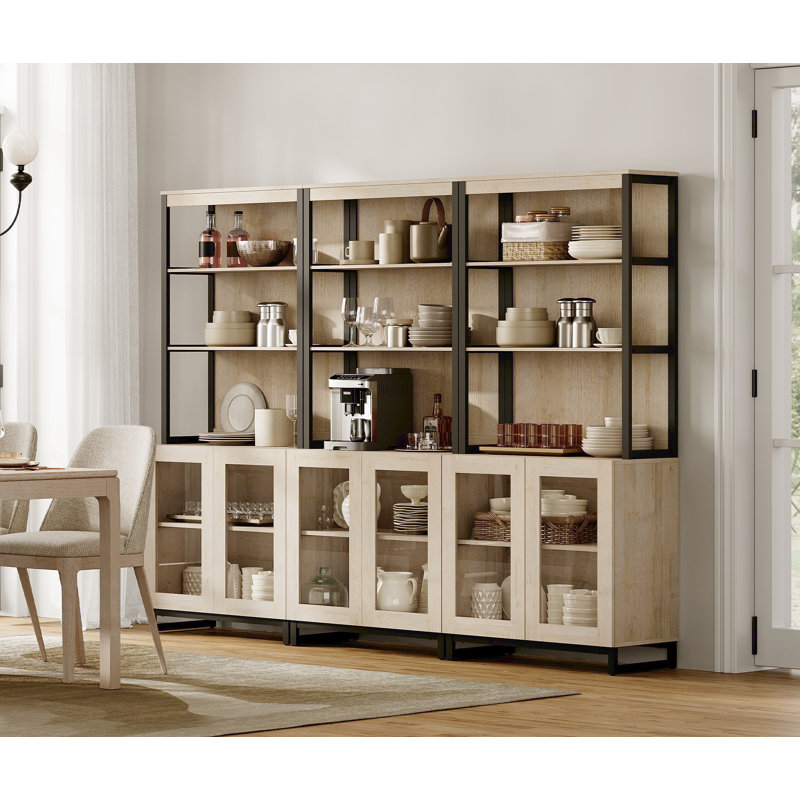 Ensemble de bureau à domicile WAMPAT: bureau de direction 59 po avec station de charge et armoire de rangement, trois bibliothèques de 72 po de hauteur, bureau d'ordinateur moderne et tablette de bibliothèque