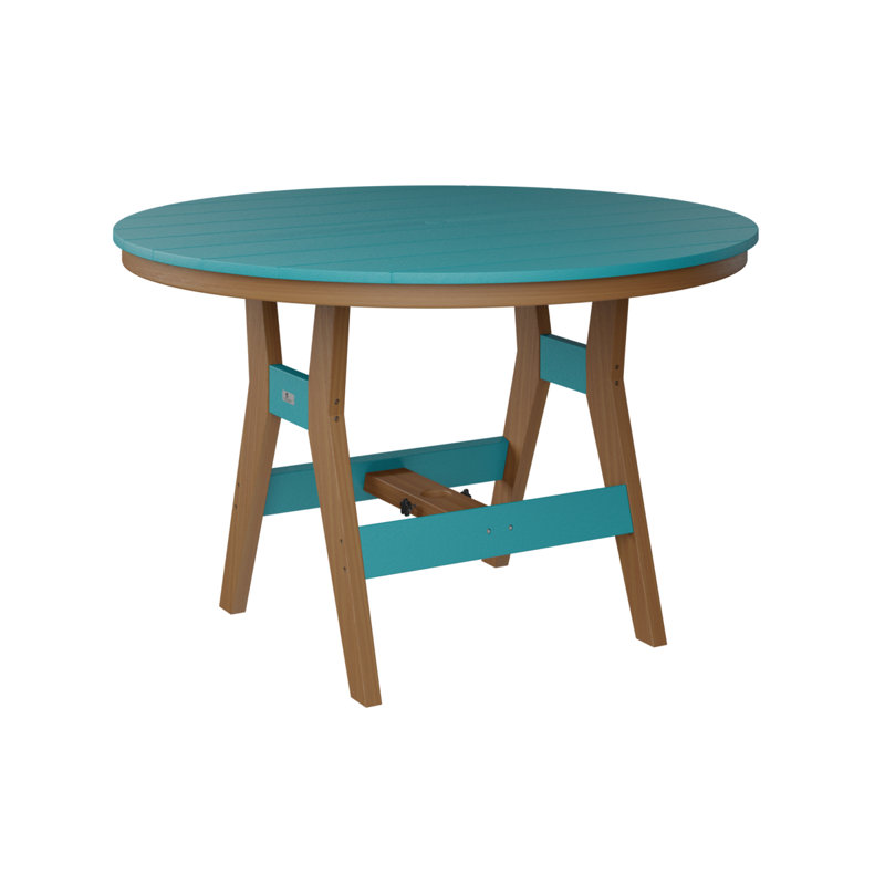 Berlin Gardens Harbor 60″ Round Dining Table, 30.37" H x 48" W x 48" D, Aruba Blue, Natural Teak