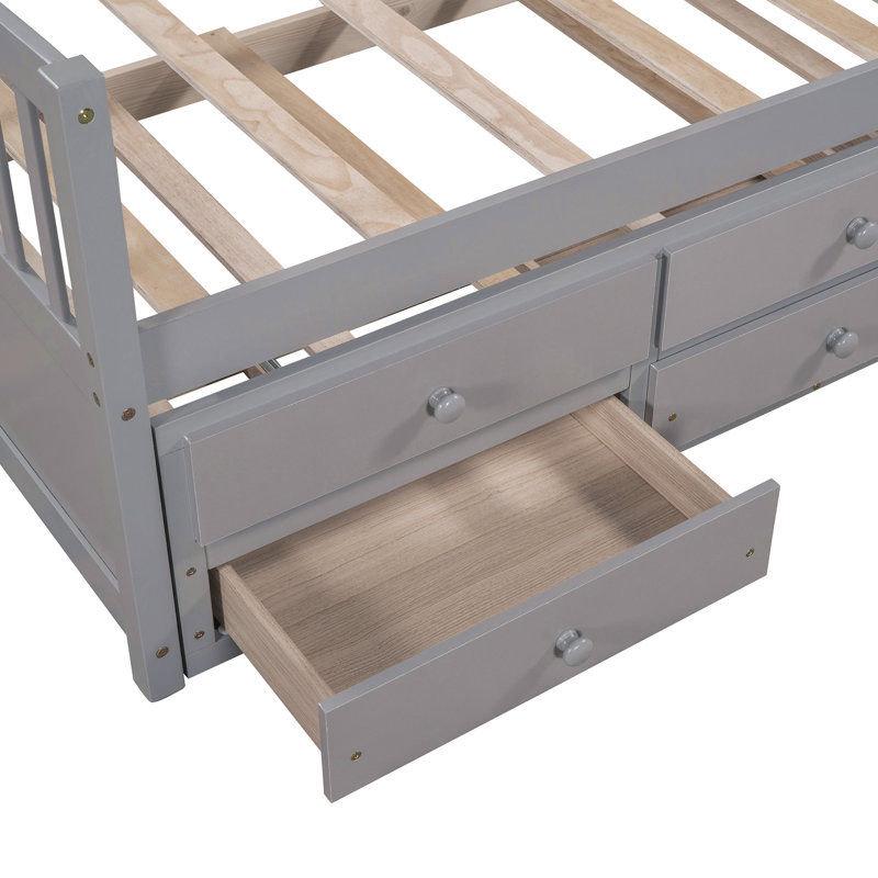 Lit de jour avec couchette et tiroirs, taille simple, Gris