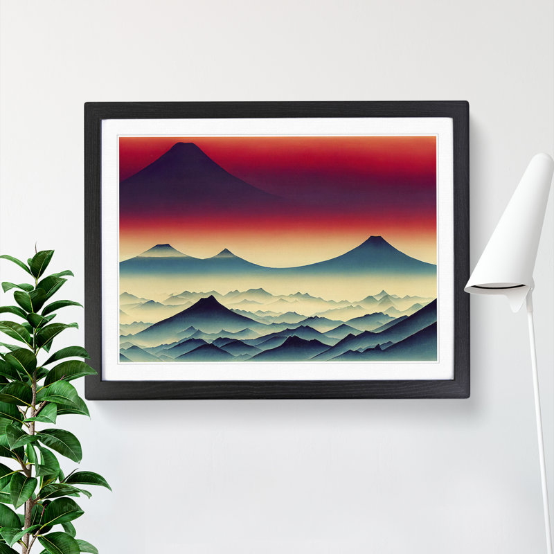 Exquisite Japanese Mountains - Single Picture Frame Print, Black Framed, 46cm H x 64cm W x 2cm D