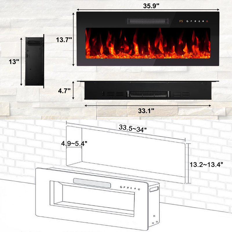 Recessed & Wall Mounted Electric Fireplace, Remote Control Fireplace Heater, Touching Screen Electric & Alternative Fuel Fireplaces Stoves