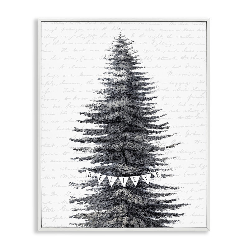 «Snow Covered Christmas Tree Believe», impression, H 30 po x l 24 po, Giclée encadrée blanc bord de mer
