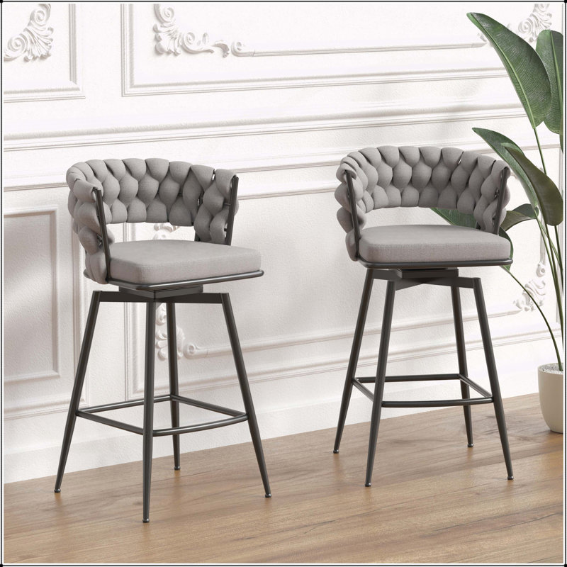 Ensemble de tabourets de bar élégants en lin tissé avec pivot à 360 degrés et structure robuste