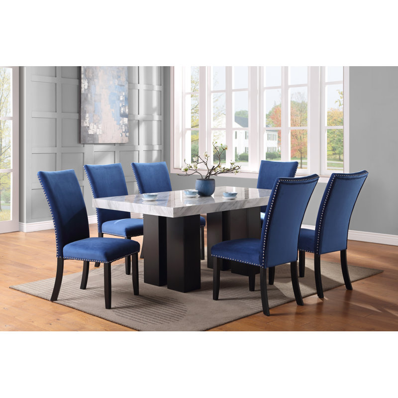 20'' H Velvet Upholstered Dining Chair, Blue