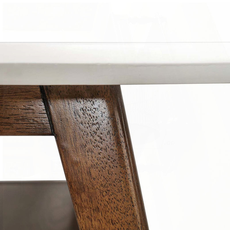 Two-Tone Rectangular Coffee Table with Lower Shelf – White Top and Pecan Base