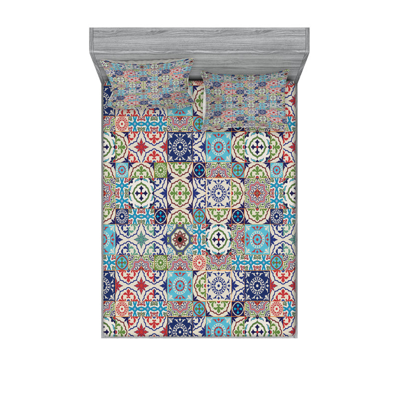 Multicolore drap-housse et coussin décoratif Ambesonne, Ensemble de draps-housses pour grand lit + 4 taies